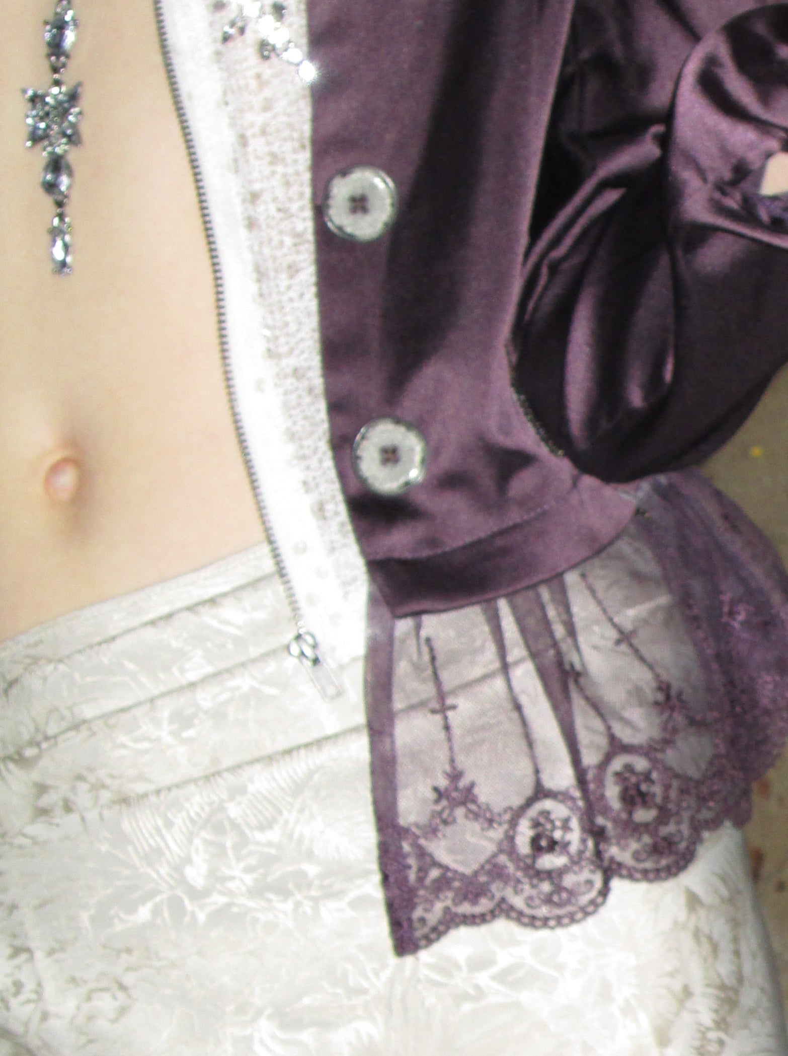 PROD 2024-2 Lace-trimmed Satin Sparkly Blazer /Purple