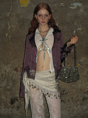 PROD 2024-2 Lace-trimmed Satin Sparkly Blazer /Purple