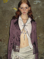 PROD 2024-2 Lace-trimmed Satin Sparkly Blazer /Purple