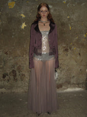 PROD 2024-2 Lace-trimmed Satin Sparkly Blazer /Purple