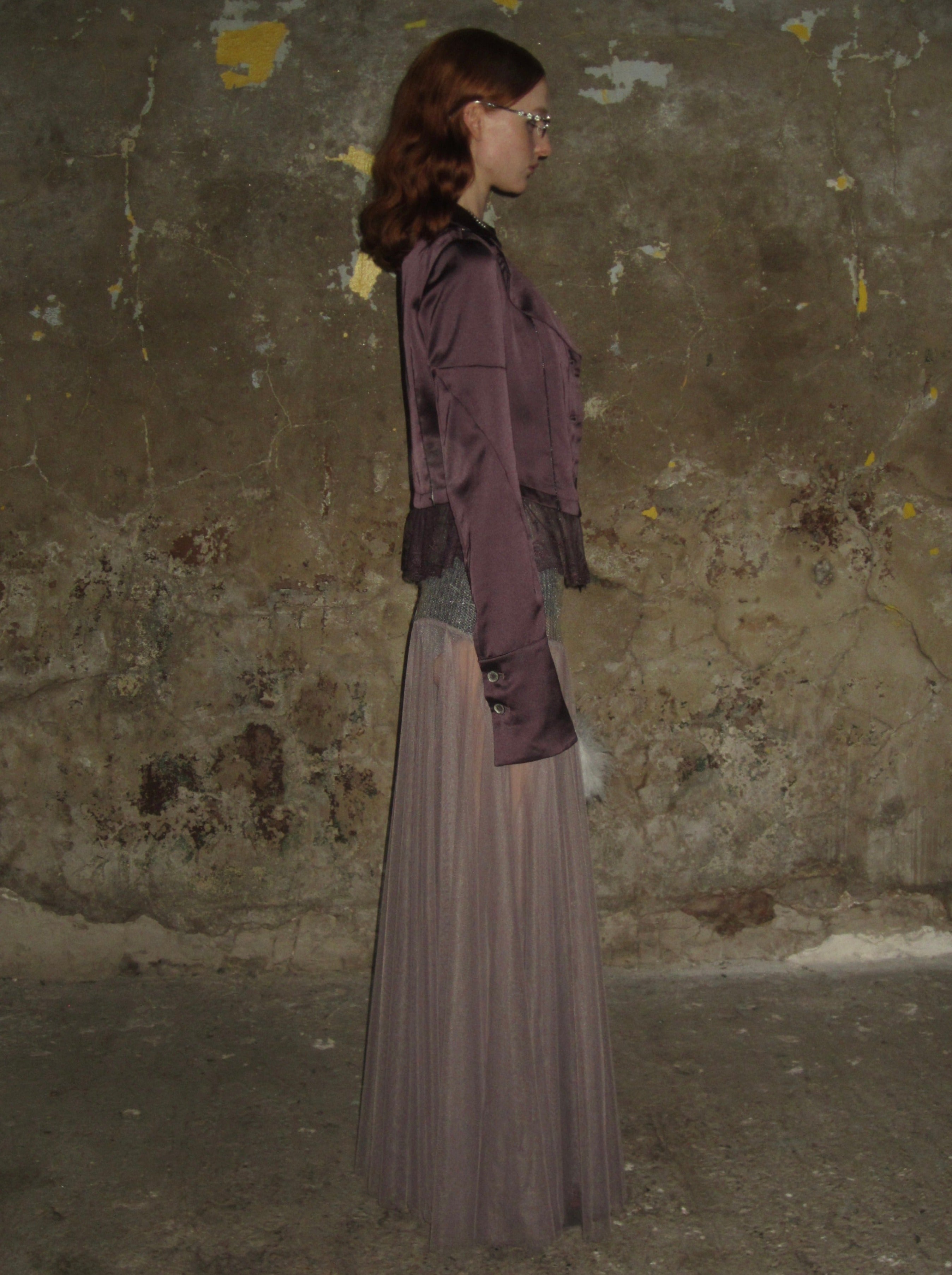 PROD 2024-2 Lace-trimmed Satin Sparkly Blazer /Purple