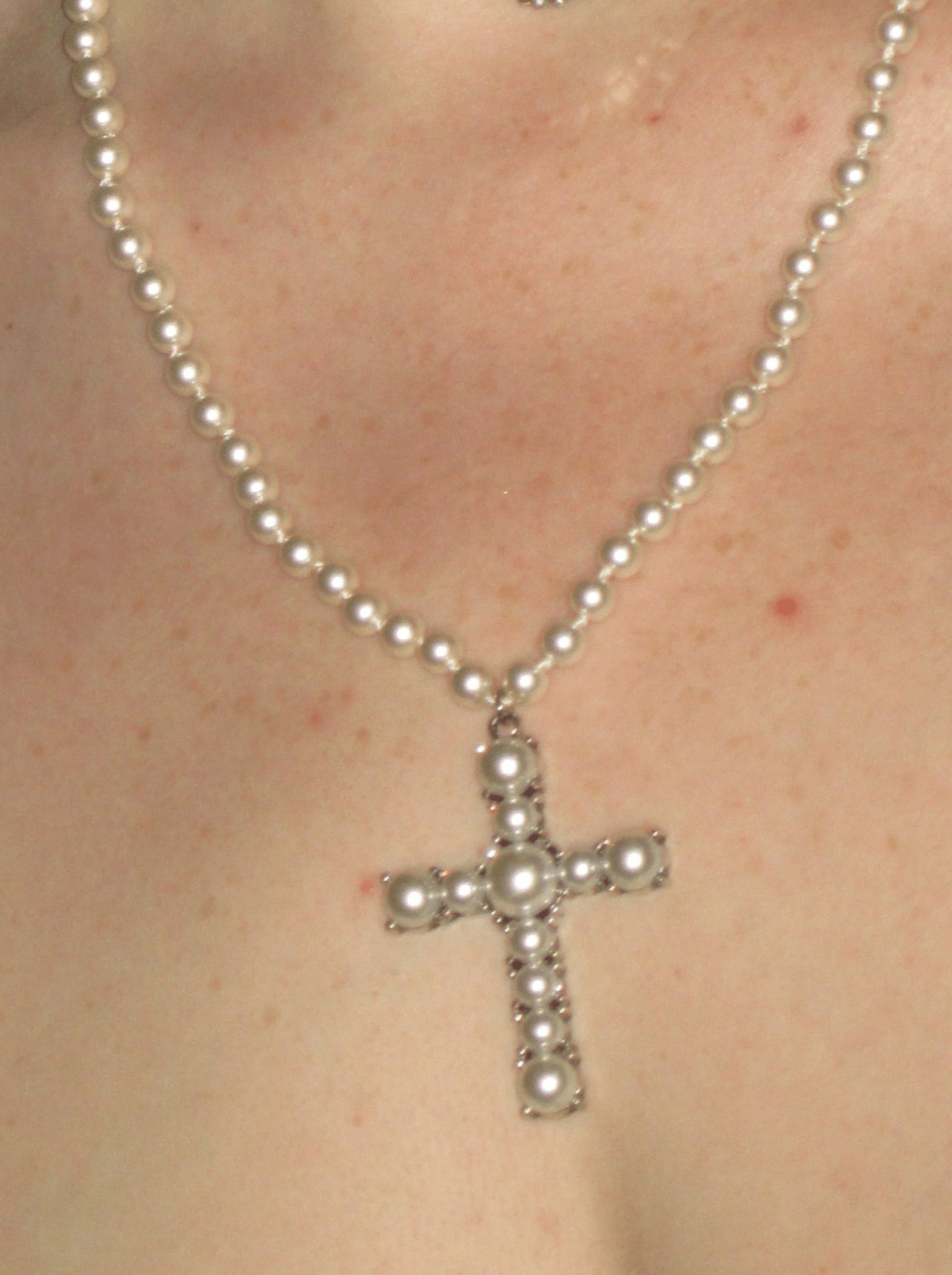 PROD 2024-2 Necklace / One size / In-stock White Pearl Cross Necklace Set