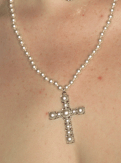 PROD 2024-2 Necklace / One size / In-stock White Pearl Cross Necklace Set