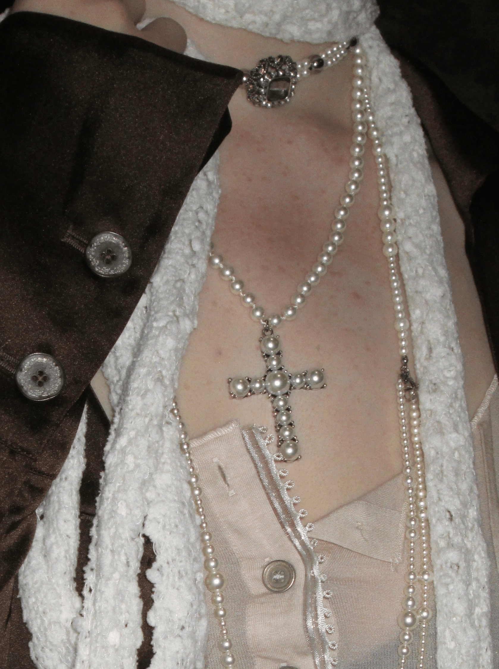 PROD 2024-2 necklace1 / One size / In-stock White Pearl Cross Necklace Set