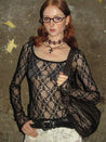 PROD 2024-2 Sheer Lace Long Sleeve /Black