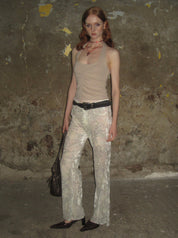 PROD 2024-2 Velvet-flocked Semi-sheer Trousers /Beige