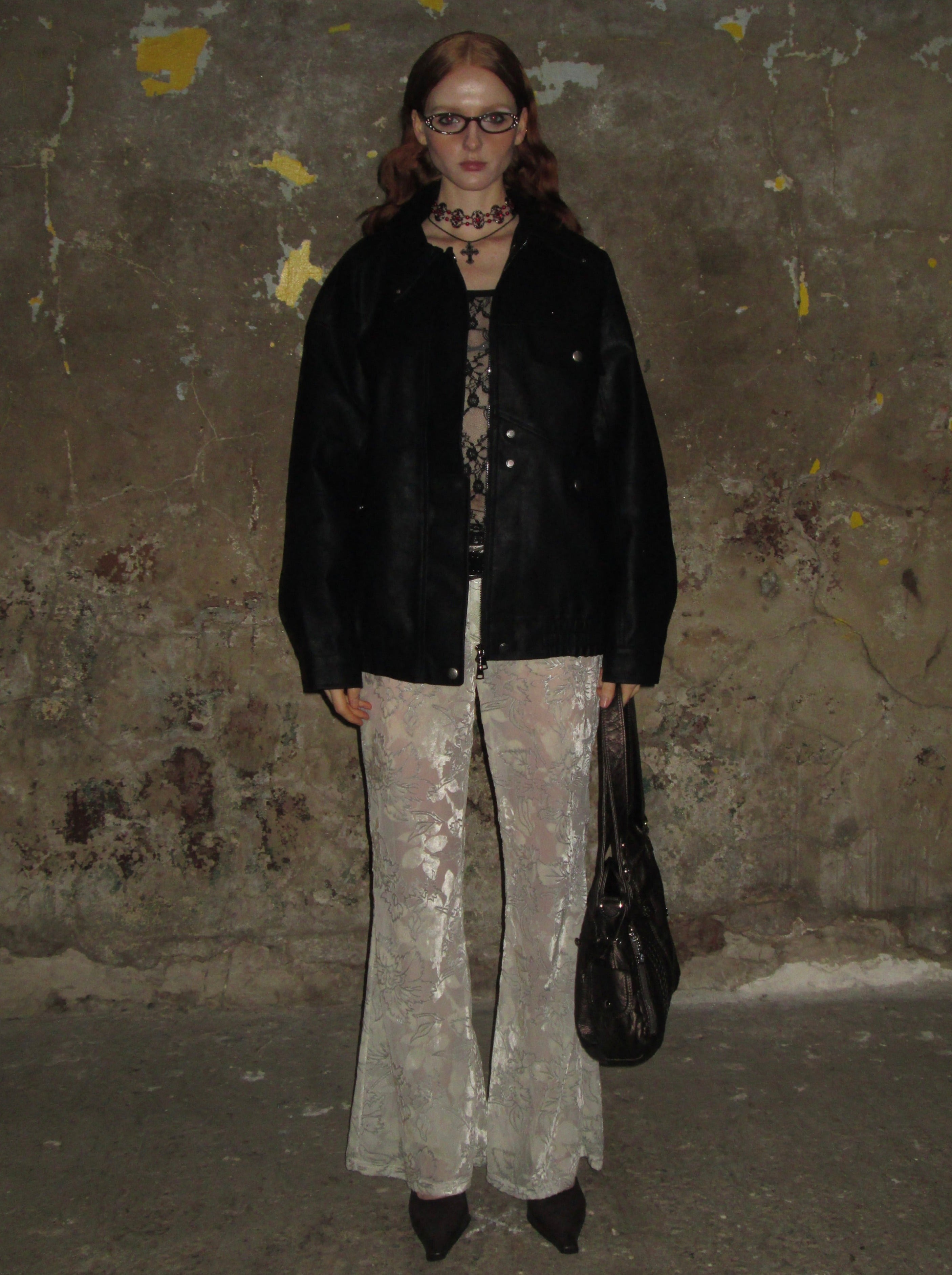 Velvet-flocked Semi-sheer Trousers /Beige – PROD