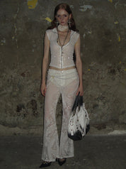 PROD 2024-2 Velvet-flocked Semi-sheer Trousers /White