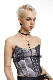 PROD 2024 Pre-spring 2PC(Choker+Necklace) / Black / In-stock Punk Black Faux  Leather Rivet Necklace
