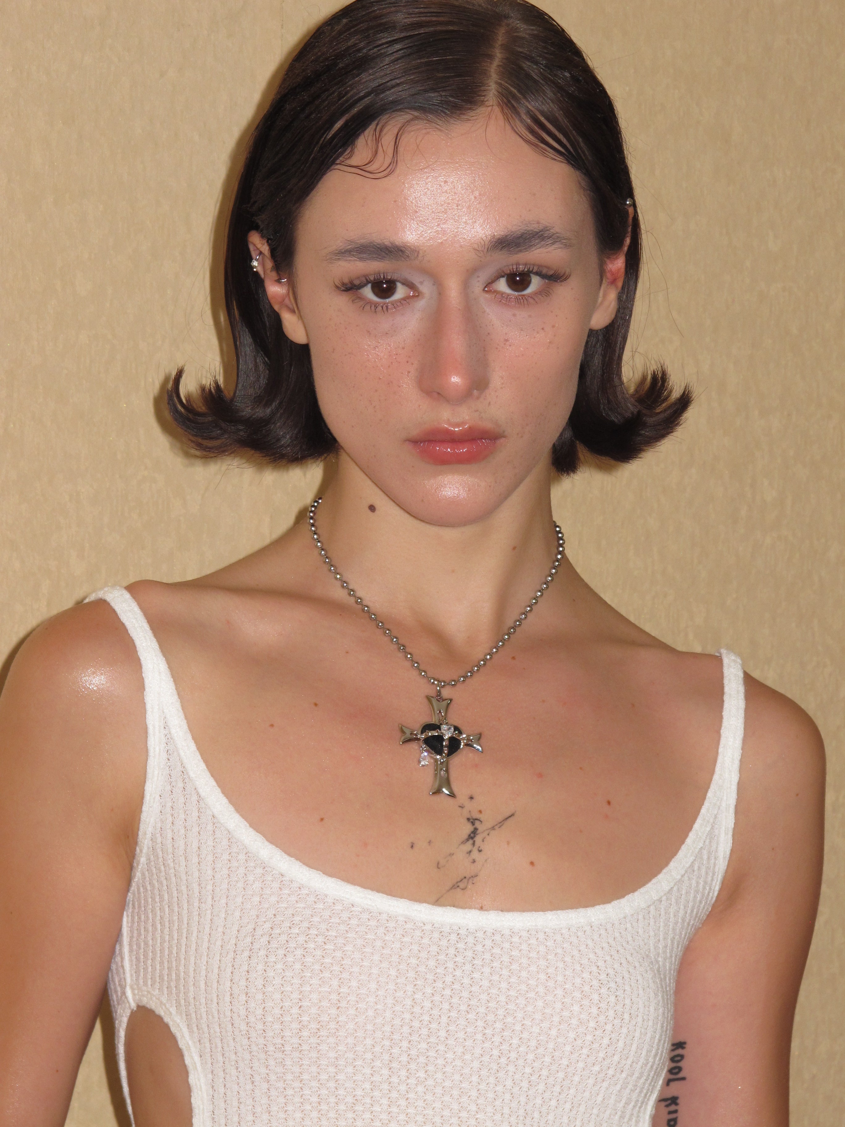  In-stock Punk Black Faux  Leather Rivet Necklace