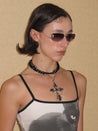 PROD 2024 Pre-spring 2PC Set / Silver / In-stock Multilayered Black Cross Pearl Long Necklace