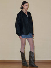 PROD 2024 Pre-spring Black Classic Faux Leather Jacket