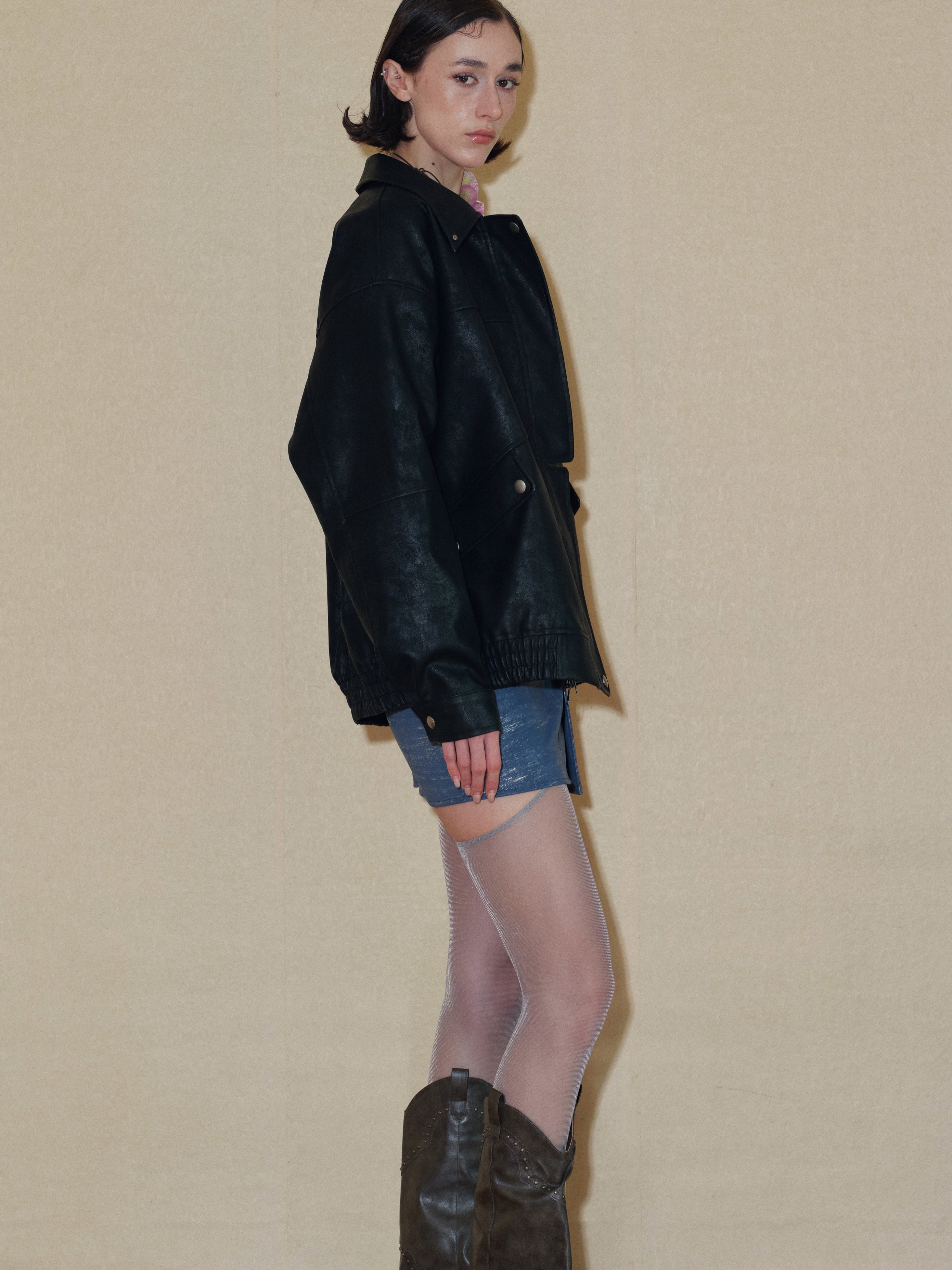 PROD 2024 Pre-spring Black Classic Faux Leather Jacket