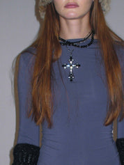 PROD 2024 Pre-spring Black / one size / In-stock Multilayered Black Cross Pearl Long Necklace