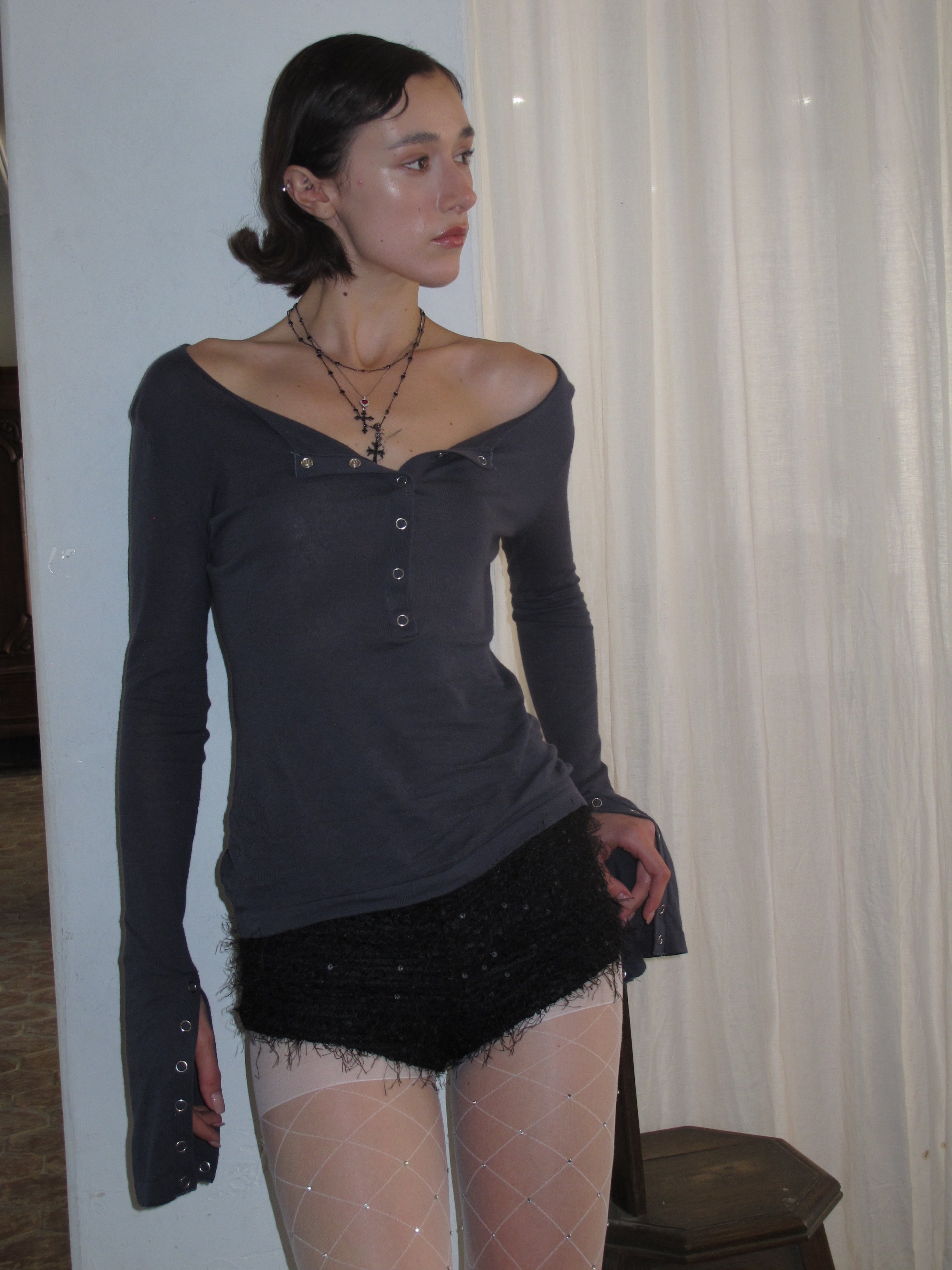 PROD 2024 Pre-spring Blue-gray Slim Cardigan