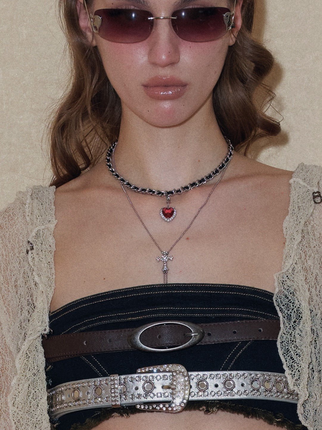 PROD 2024 Pre-spring Chained Embellished Denim Bra Top With Belts