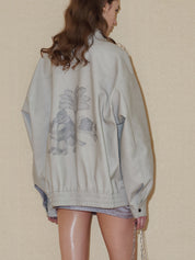 PROD 2024 Pre-spring Griege Lapel Pattern Faux Leather Jacket