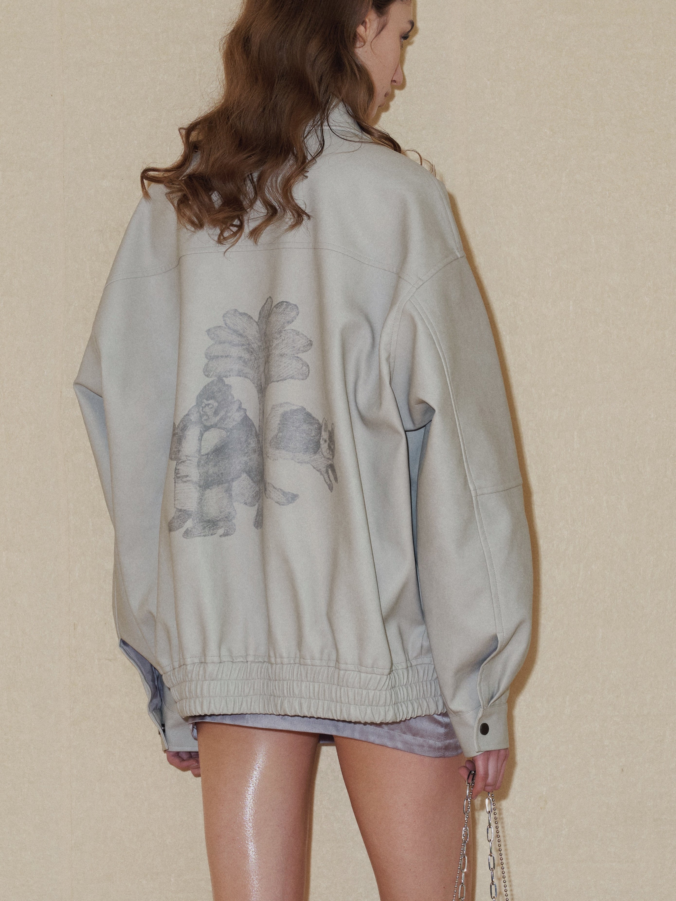 PROD 2024 Pre-spring Griege Lapel Pattern Faux Leather Jacket