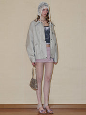 PROD 2024 Pre-spring Griege Lapel Pattern Faux Leather Jacket