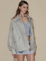 PROD 2024 Pre-spring Griege Lapel Pattern Faux Leather Jacket