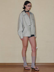 PROD 2024 Pre-spring Griege Lapel Pattern Faux Leather Jacket