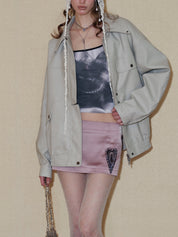 PROD 2024 Pre-spring Griege Lapel Pattern Faux Leather Jacket