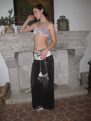 PROD 2024 Pre-spring Irregular Fringed purple Floral Crop Top