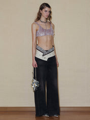 PROD 2024 Pre-spring Irregular Fringed purple Floral Crop Top