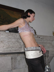 PROD 2024 Pre-spring Irregular Fringed purple Floral Crop Top