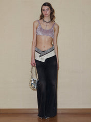PROD 2024 Pre-spring Irregular Fringed purple Floral Crop Top