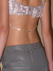 PROD 2024 Pre-spring Irregular Fringed purple Floral Crop Top