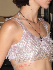 PROD 2024 Pre-spring Irregular Fringed purple Floral Crop Top