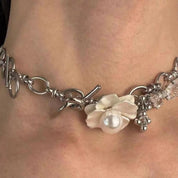 PROD 2024 Pre-spring Necklace/Bracelet / Silver / In-stock Pearl Flower Necklace/Bracelet