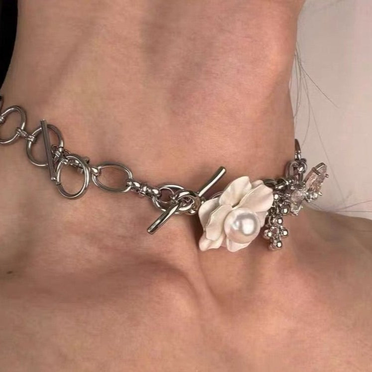 PROD 2024 Pre-spring Necklace/Bracelet / Silver / In-stock Pearl Flower Necklace/Bracelet