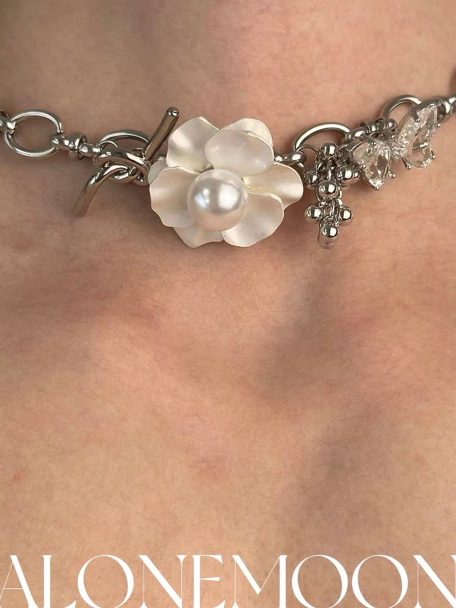 PROD 2024 Pre-spring Necklace/Bracelet / Silver / In-stock Pearl Flower Necklace/Bracelet
