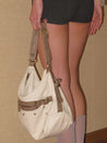 PROD 2024 Pre-spring One Size / beige/coffee / In-stock Metal Rivet Color Block Shoulder Handbag