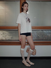 PROD 2024 Pre-spring One Size / Beige / In-stock Floral Over-the-knee Silk Stockings