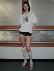 PROD 2024 Pre-spring One Size / Beige / In-stock Floral Over-the-knee Silk Stockings