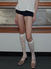 PROD 2024 Pre-spring One Size / Beige / In-stock Floral Over-the-knee Silk Stockings