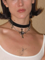 PROD 2024 Pre-spring One Size / Black / In-stock Punk Black Heart Cross Faux Leather dainty Choker