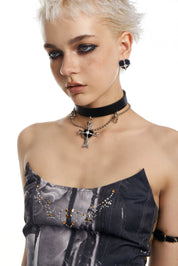 PROD 2024 Pre-spring One Size / Black / In-stock Punk Black Heart Cross Faux Leather dainty Choker