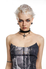 PROD 2024 Pre-spring One Size / Black / In-stock Punk Black Heart Cross Faux Leather dainty Choker