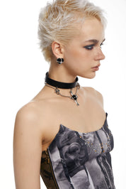 PROD 2024 Pre-spring One Size / Black / In-stock Punk Black Heart Cross Faux Leather dainty Choker