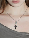 PROD 2024 Pre-spring One Size / Black / In-stock Punk Girl Heart Cross Necklace