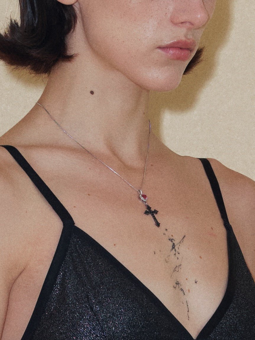  In-stock Punk Girl Heart Cross Necklace