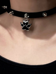 PROD 2024 Pre-spring One Size / Black / In-stock Punk Paw Faux Leather Choker