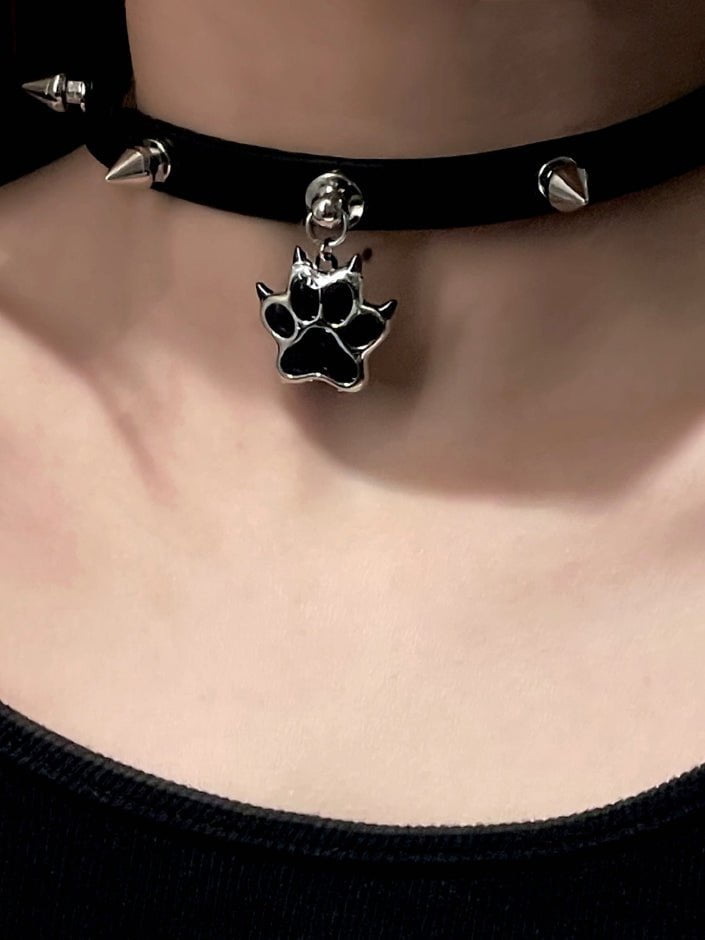 PROD 2024 Pre-spring One Size / Black / In-stock Punk Paw Faux Leather Choker