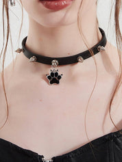 PROD 2024 Pre-spring One Size / Black / In-stock Punk Paw Faux Leather Choker