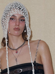 PROD 2024 Pre-spring One Size / cream / In-stock Hollow Knit Hat/Neck gaiter with Pendant