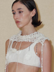 PROD 2024 Pre-spring One Size / cream / In-stock Hollow Knit Hat/Neck gaiter with Pendant